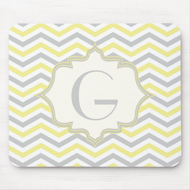 Tapis De Souris Modern yellow, grey, ivory chevron pattern custom (Devant)