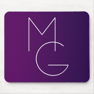 Tapis De Souris Moderne 2 Initiales Ombre Subtile Violet Foncé