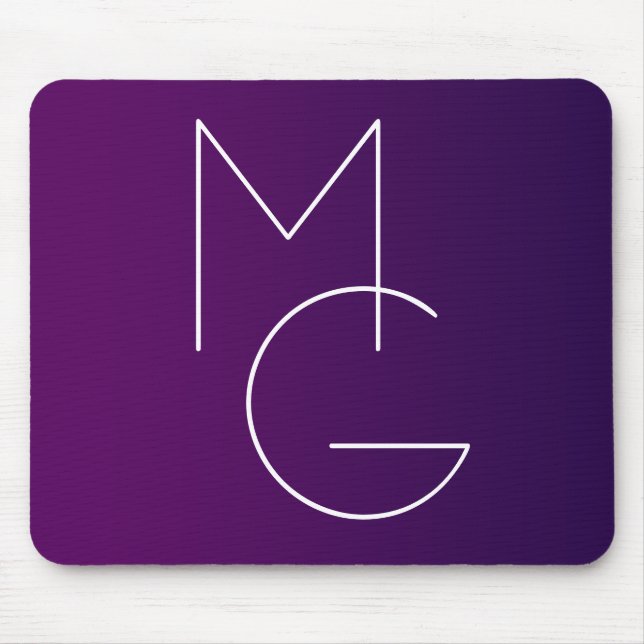 Tapis De Souris Moderne 2 Initiales | Ombre Subtile Violet Foncé (Devant)