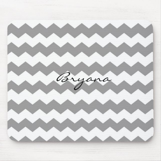 Tapis de souris moderne à motif chevron gris blanc (Devant)