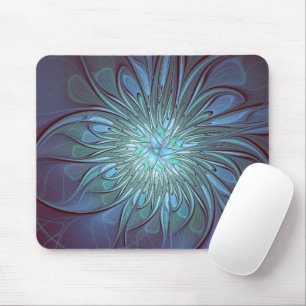 Tapis De Souris Moderne Abstrait tendance Fleur bleue Fractal Art
