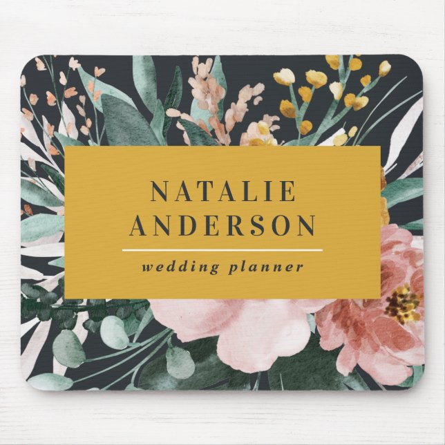 Tapis De Souris Moderne aquarelle fleurie et feuillage élégant (Devant)
