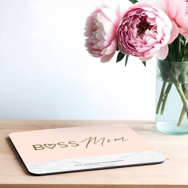 Tapis De Souris Moderne Boss Maman Stylé Blush Rose, Or & Marble (Modern Boss Mom Stylish Blush Pink, Gold & Marble Mouse Pad)