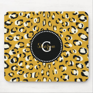 Tapis De Souris Moderne chic imprimé guépard doré à monogramme