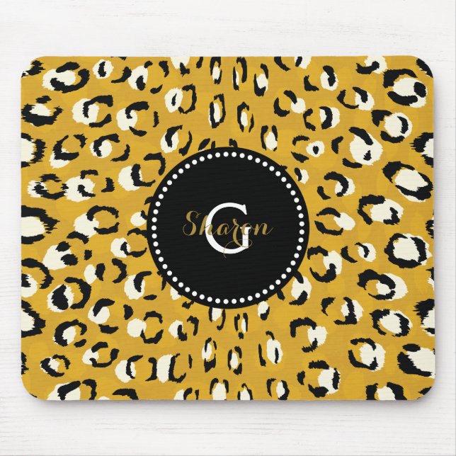 Tapis De Souris Moderne chic imprimé guépard doré à monogramme (Devant)