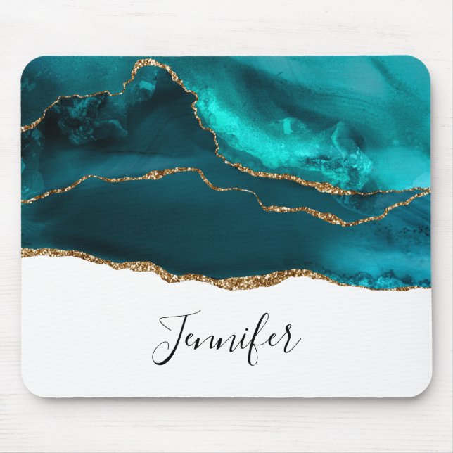 Tapis De Souris Moderne Design Turquoise Agate & Gold Ribbon sur B (Devant)