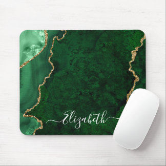 Tapis De Souris Moderne Elégant Aquarelle Marbre Vert Géode Or