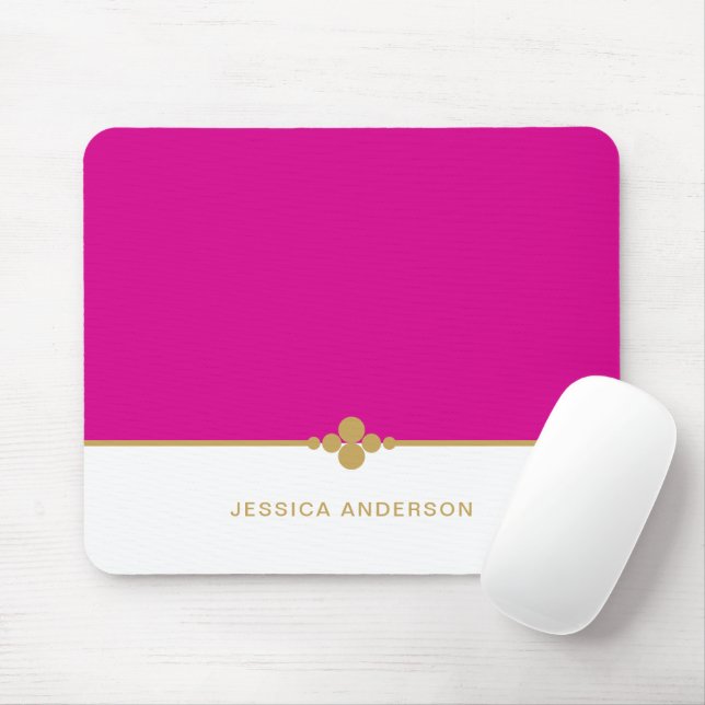 Tapis De Souris Moderne Elegant Hot Pink Gold Nom Mousepad (Avec souris)