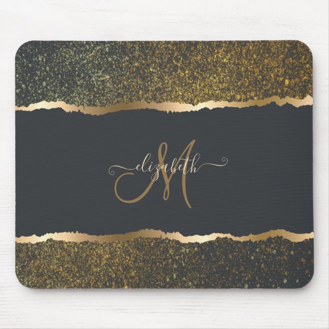 Tapis De Souris Moderne Élégant Monogramme au Touché d'Or (Devant)
