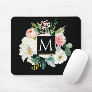Tapis De Souris Moderne et élégant aquarelle de Monogramme flora