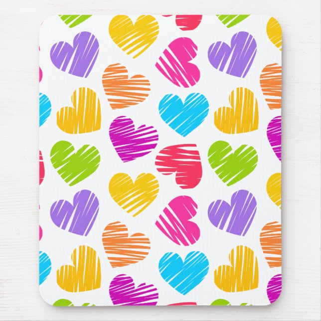 Tapis De Souris Moderne et Fille Vibrant Doodled Hearts Motif (Devant)
