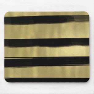 Tapis De Souris Moderne Glamour Noir & Or Coup de Pinceau Rayure C
