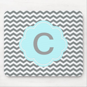 Tapis De Souris moderne gris, monogramme chevron blanc