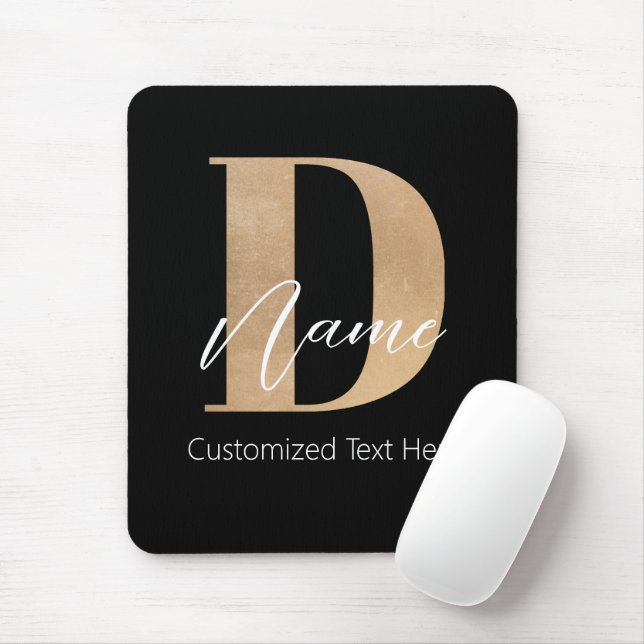 Tapis De Souris Moderne Monogramme Initiale D & Nom Personnalisé (Avec souris)