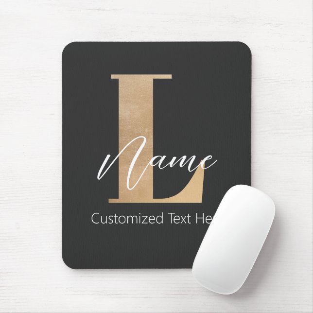 Tapis De Souris Moderne Monogramme Initiale L & Nom Personnalisé (Avec souris)