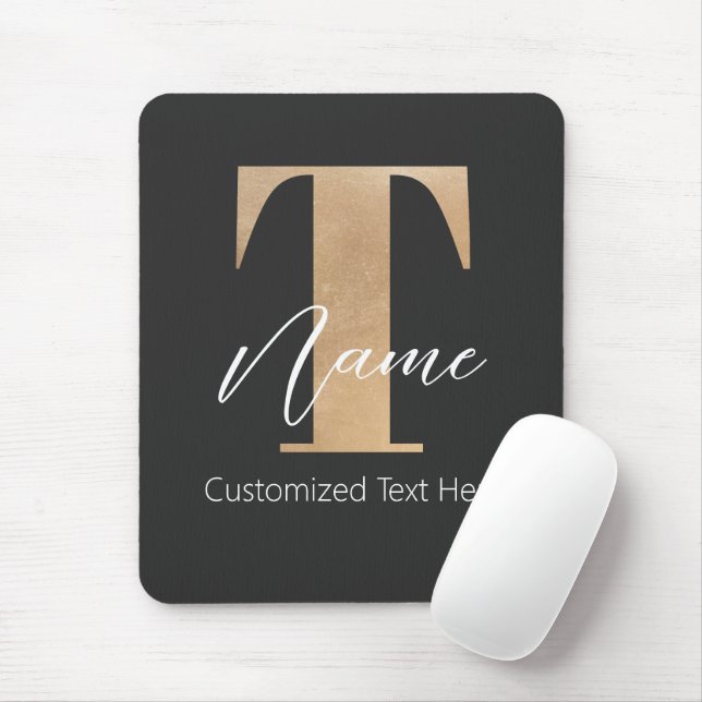 Tapis De Souris Moderne Monogramme Initiale T & Nom Personnalisé (Avec souris)