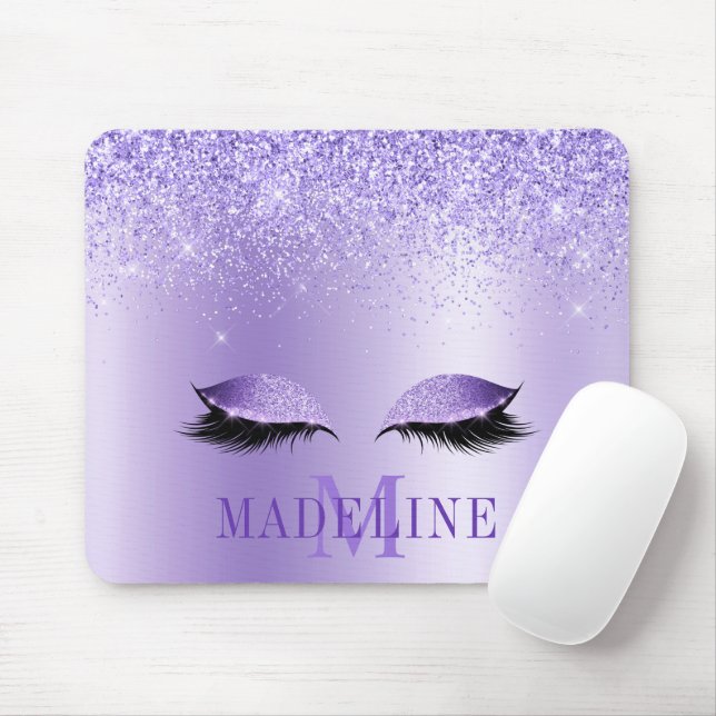 Tapis De Souris Moderne Monogramme Parties scintillant violet Lash (Avec souris)
