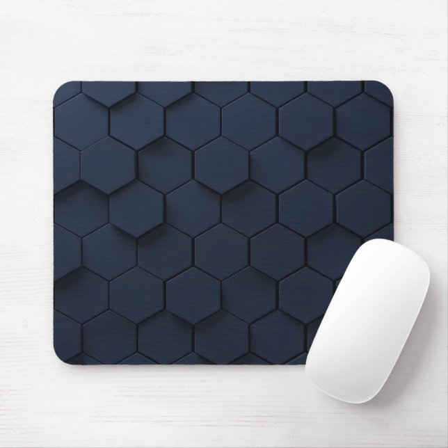 Tapis De Souris Moderne motif 3D hexagone bleu marine (Avec souris)