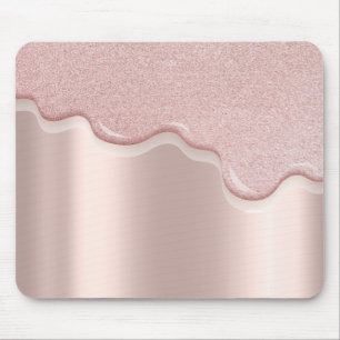 Tapis De Souris Moderne Pailleté Élégant Dégoulinant Rose Doré