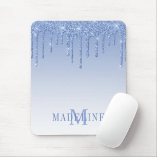 Tapis De Souris Moderne Pailleté Monogramme Bleu Poussiéreux de Mo