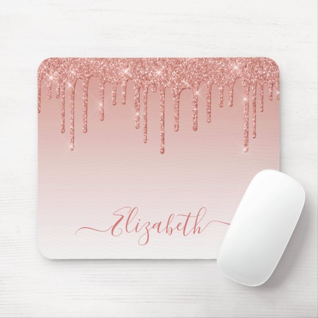 Tapis De Souris Moderne Paillettes Tendance Rose Or Style Script (Avec souris)