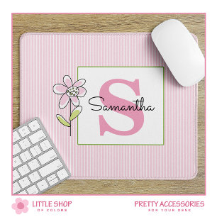 Tapis De Souris Moderne rose rayures florales Monogramme