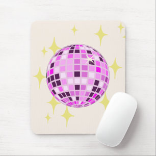 Tapis De Souris Moderne rose violet rétro Disco Ball Beige