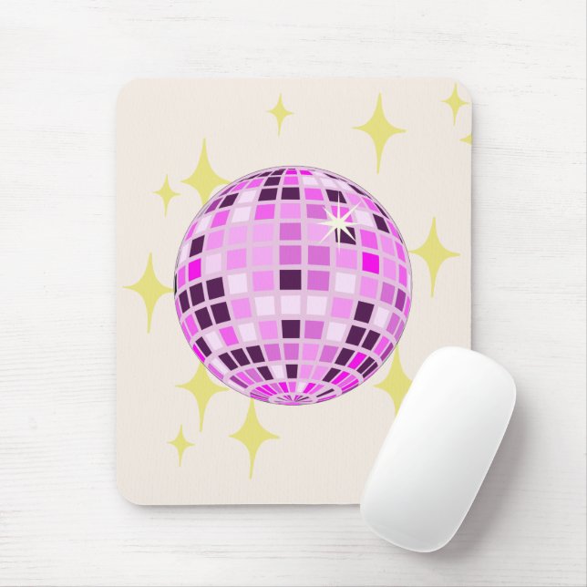 Tapis De Souris Moderne rose violet rétro Disco Ball Beige (Avec souris)