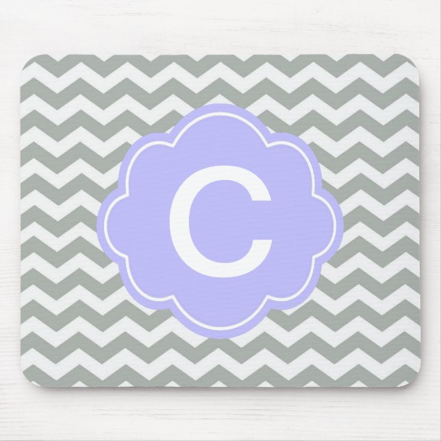 Tapis De Souris Moderne, tendance, classique gris et blanc chevron (Devant)