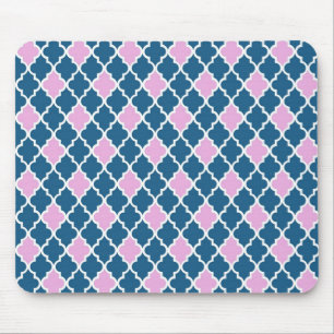 Tapis De Souris moderne, tendance rose et bleu marine quatrefeuill
