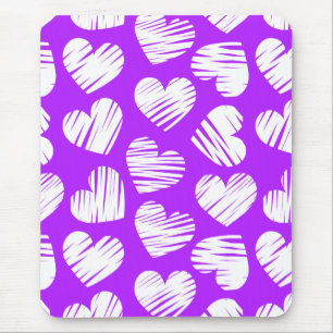 Tapis De Souris Moderne violet blanc Doodled Heart Valentine's Day
