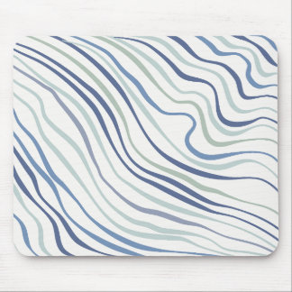 Tapis De Souris Moderne Wavy Blue & Green Motif Abstrait Mousepad