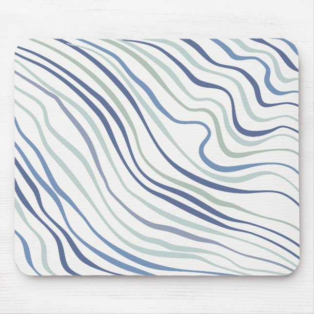 Tapis De Souris Moderne Wavy Blue & Green Motif Abstrait Mousepad (Devant)