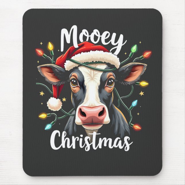 Tapis De Souris Moey Noël Funny Xmas Vache Amateurs de bétail (Devant)