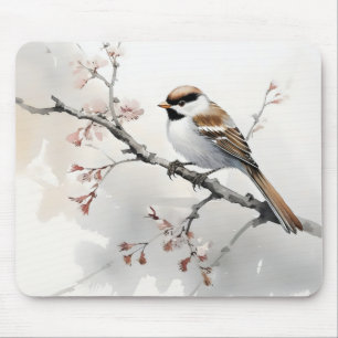 Tapis De Souris Moineau sur branche de printemps