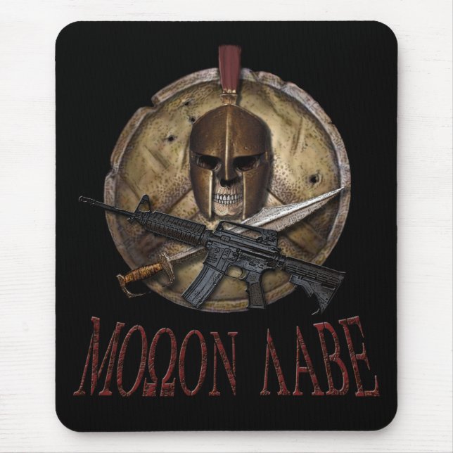 Tapis de souris Molon Labe Crâne de Spartiate avec (Devant)