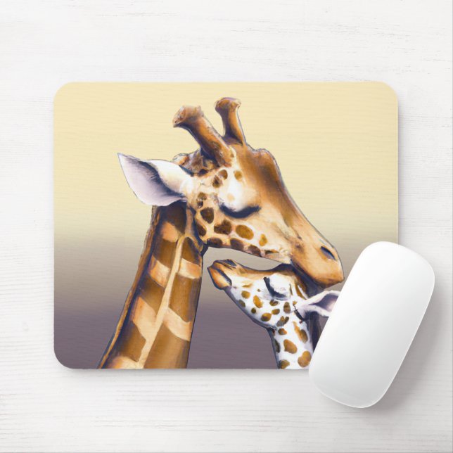 Tapis De Souris Moment de contact entre Mère Giraffe & Calf (Avec souris)