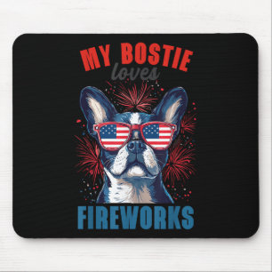 Tapis De Souris Mon Boston Terrier adore les feux d'artifice du 4