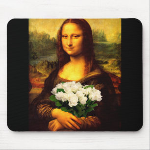 Tapis De Souris Mona Lisa Avec Bouquet De Roses Blanches