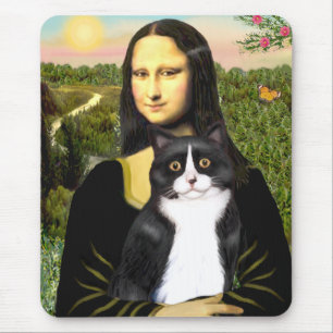 Tapis De Souris Mona Lisa - chat noir et blanc