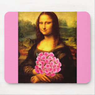 Tapis De Souris Mona Lisa With Bouquet Of Pink Roses
