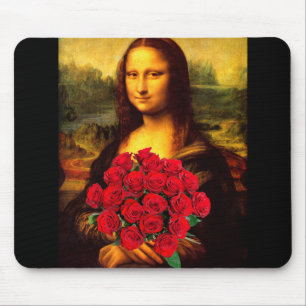 Tapis De Souris Mona Lisa With Bouquet Of Red Roses