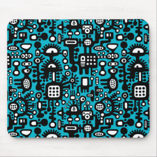 Tapis De Souris Monde mécanoïaque - Noir et blanc avec Aqua Blue