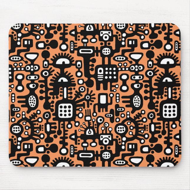 Tapis De Souris Monde mécanoïaque - Noir et blanc avec orange (Devant)