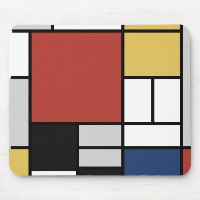 Tapis De Souris Mondrian Peinture Rouge Plane Jaune Noir Gris Bleu (Devant)