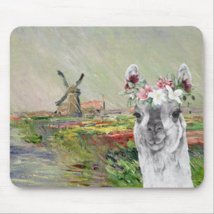 Tapis De Souris Monet Champ Tulipes et Fancy Llama