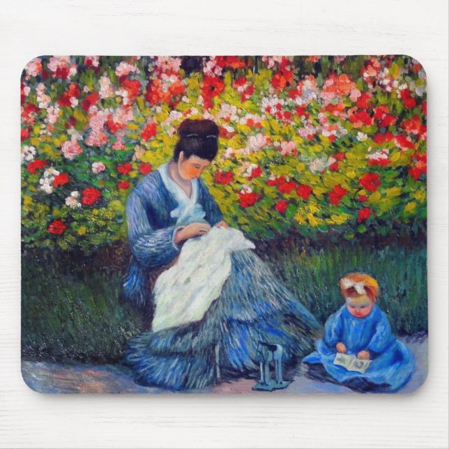 Tapis De Souris Monet mère et enfant dans le jardin (Devant)