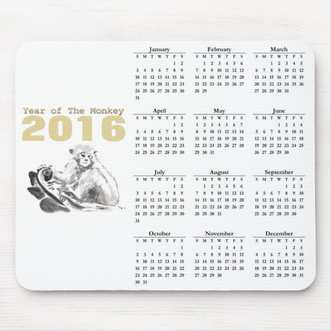 Tapis De Souris Monkey Chinese Nouvel An 2016 Calendrier mousepad (Devant)