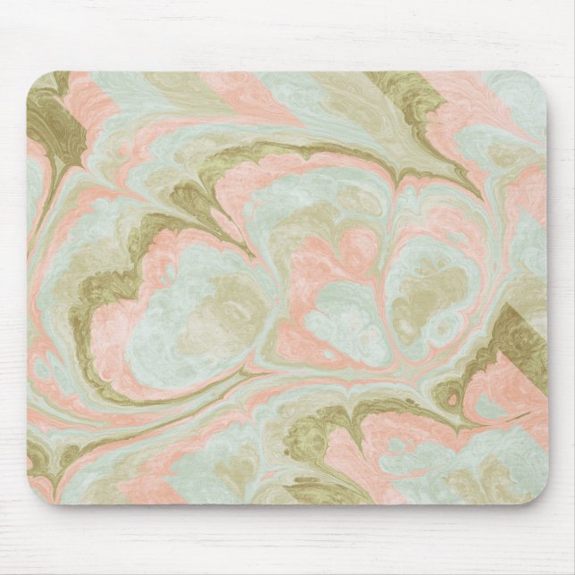 Tapis De Souris Monnaie Motif, corail et olive en marbre doux (Devant)