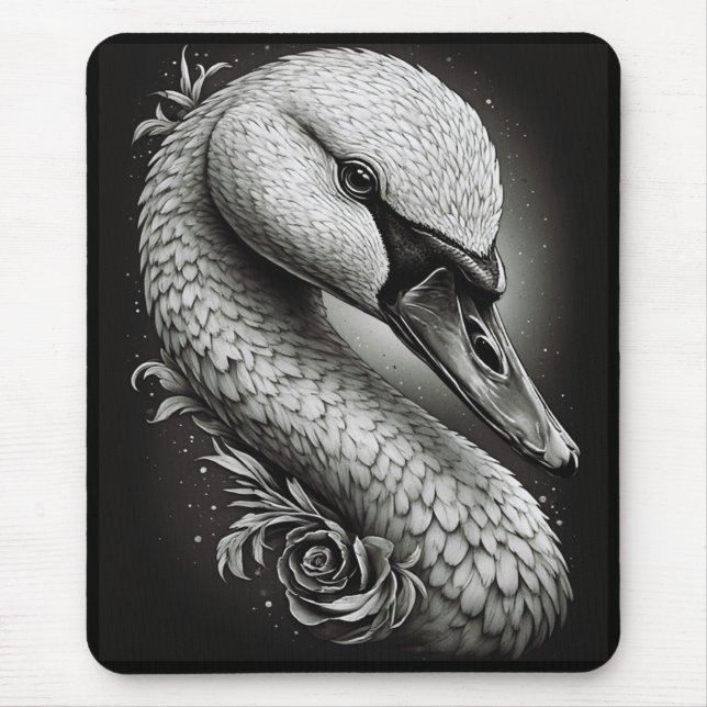 Tapis de souris monochrome "Cygne élégant" (Devant)